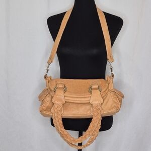 Treesje Fold-Over Satchel Handbag tan genuine leather luxury satchel crossbody